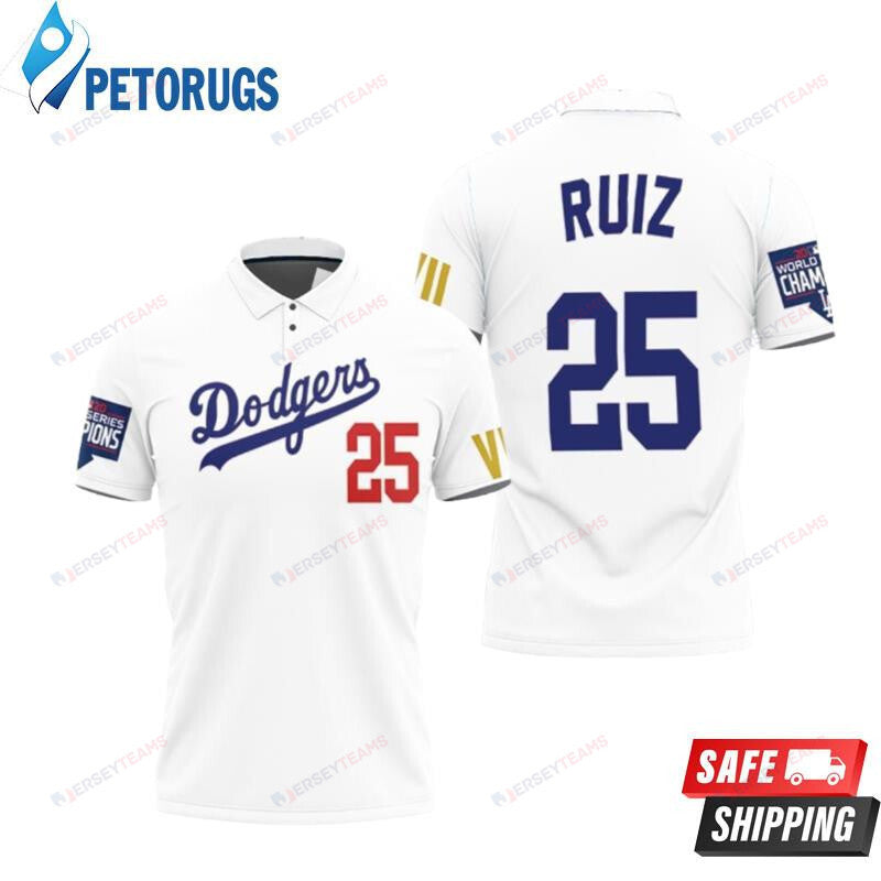 Los Angeles Dodgers Ruiz 25 2020 Championship Golden Edition White Inspired Style Printed Polo Shirt