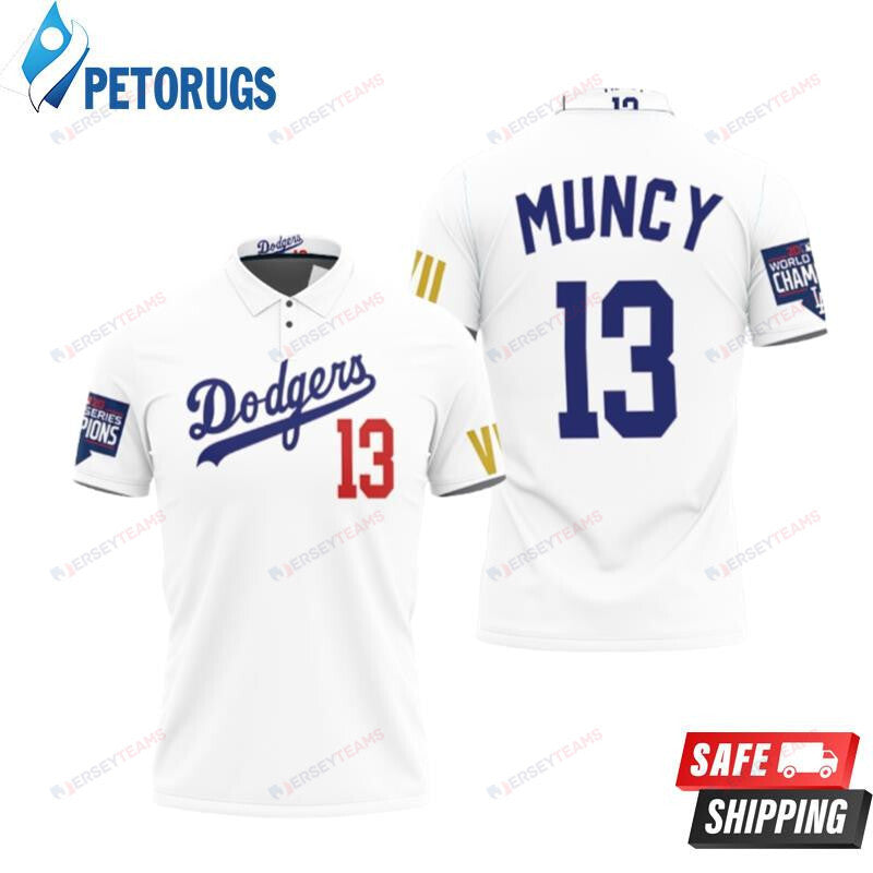 Los Angeles Dodgers Muncy 13 2020 Championship Golden Edition White Inspired Style Printed Polo Shirt
