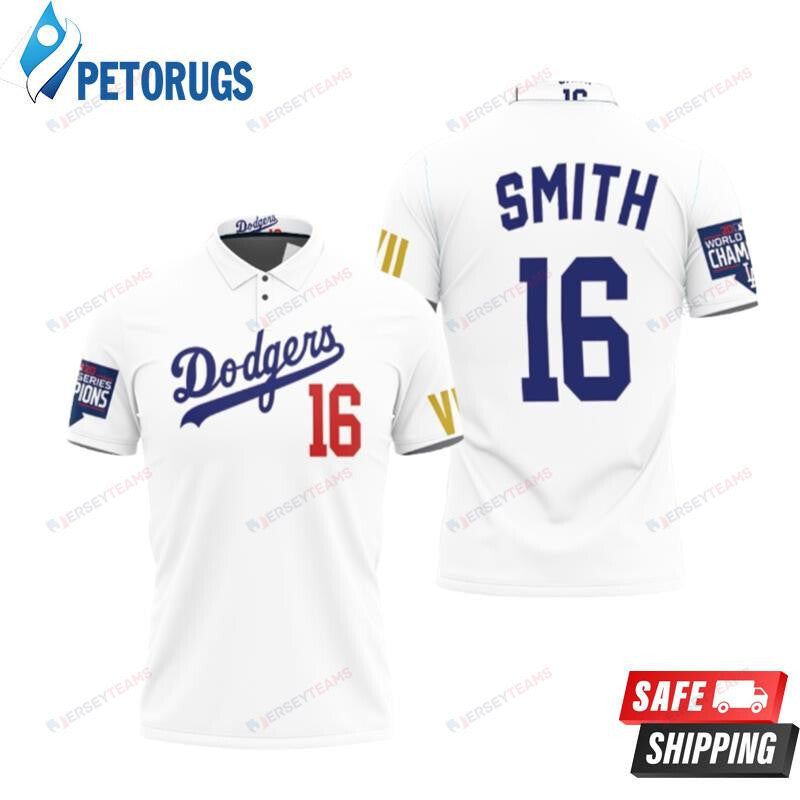 Los Angeles Dodgers Smith 16 2020 Championship Golden Edition White Inspired Style Printed Polo Shirt