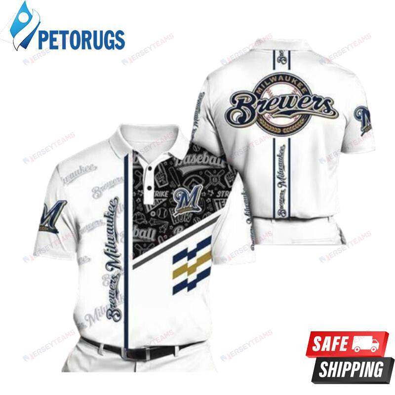 Milwaukee Brewers Black And White Printed Polo Shirt