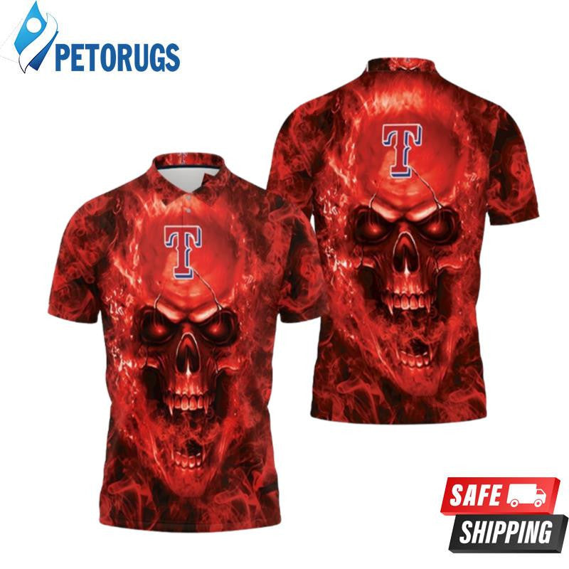 Texas Rangers Red Fire Skull Printed Polo Shirt