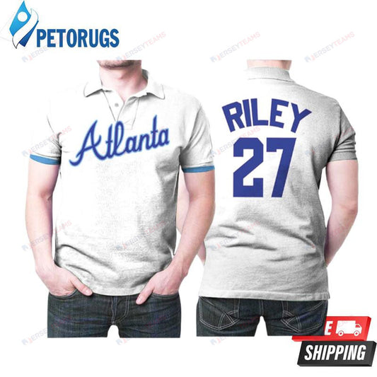 Atlanta Braves Austin Riley #27 Big Tall Cooperstown Collection Mesh Wordmark Printed Polo Shirt