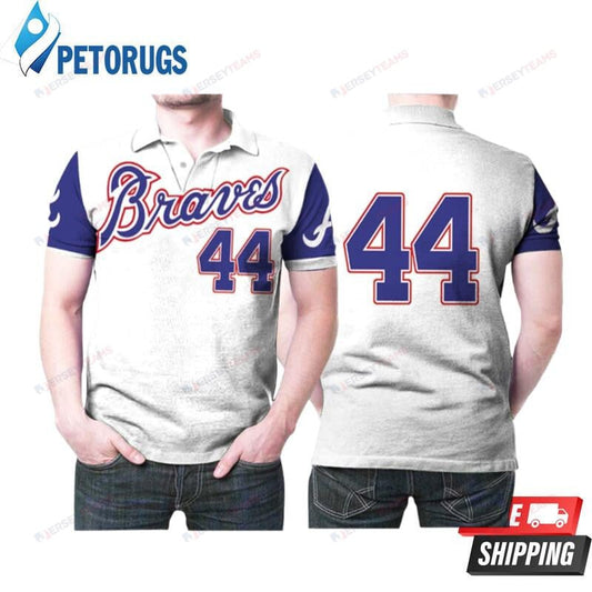 Atlanta Braves Hank Aaron 44 Baseball Team Logo Printed Polo Shirt