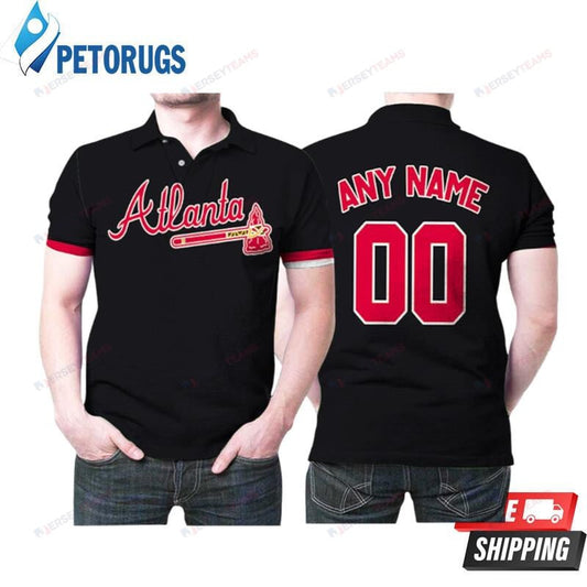 Atlanta Braves Majestic 2019 Alternate Black Team Inspired Style Custom Name & Number Printed Polo Shirt