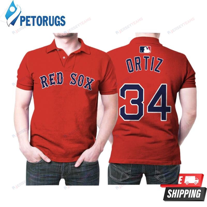 Boston Red Sox David Ortiz #34 Great Player Baseball Team Red Vintage Printed Polo Shirt