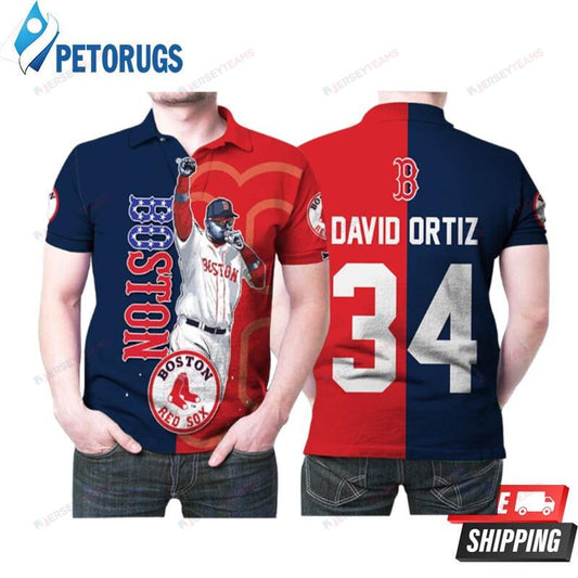 Boston Red Sox David Ortiz 34 Legend Player Baseball Team Printed Polo Shirt