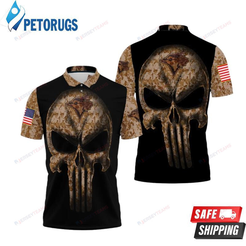 Camouflage Skull Toronto Blue Jays American Flag Printed Polo Shirt