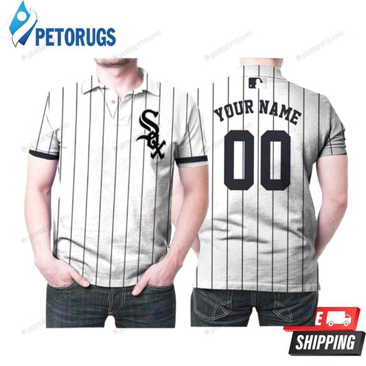 Chicago White Sox Baseball Team Majestic Custom White Black 2019 Style Custom Name & Number Printed Polo Shirt