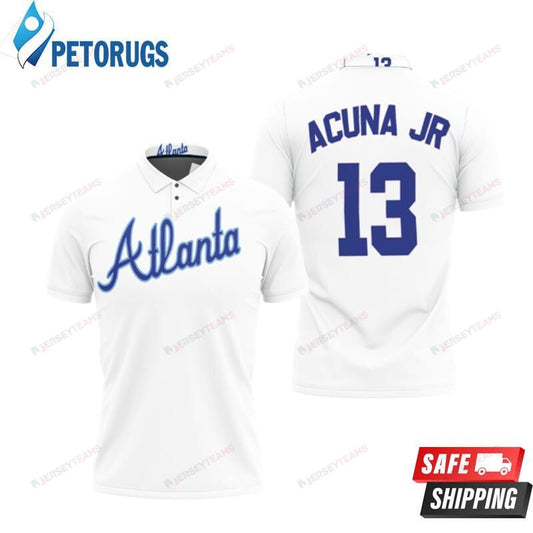 Atlanta Braves Ronald Jr #13 Big Tall Cooperstown Collection Mesh Wordmark Printed Polo Shirt