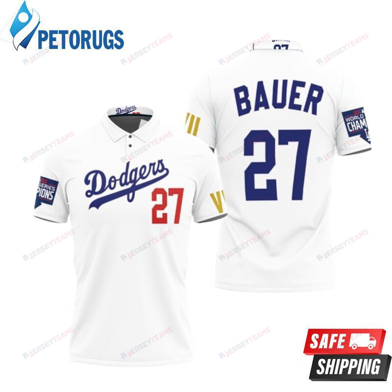 Los Angeles Dodgers Bauer 27 2020 Championship Golden Edition White Inspired Style Printed Polo Shirt