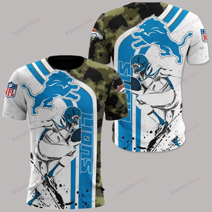 Detroit Lions All Over Print T-Shirt - White Blue Camo