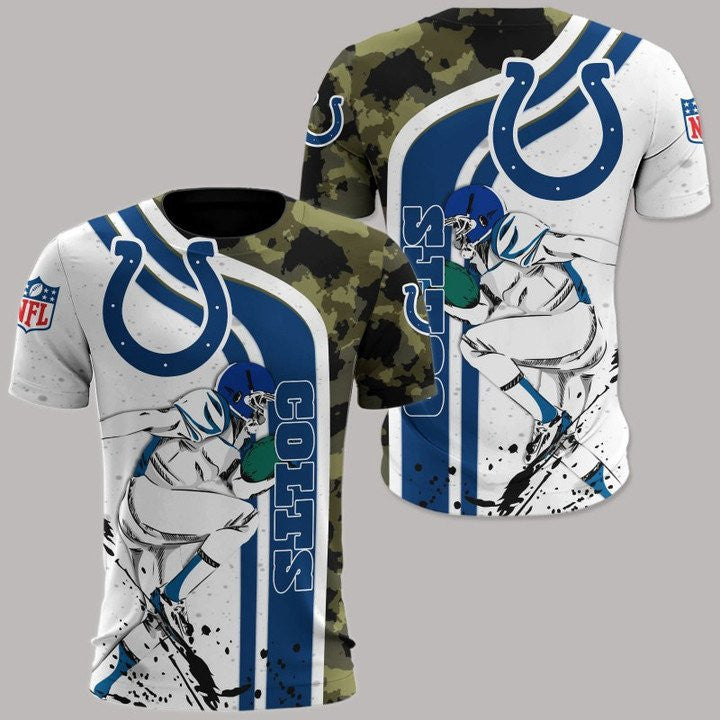 Indianapolis Colts All Over Print T-Shirt - White Blue Camo