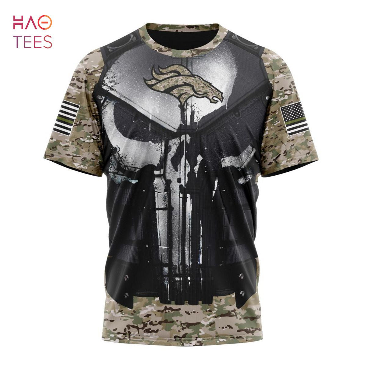 Denver Broncos Punisher Custom Name Number T-shirt - Camo