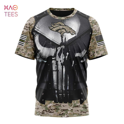 Denver Broncos Punisher Custom Name Number T-shirt - Camo