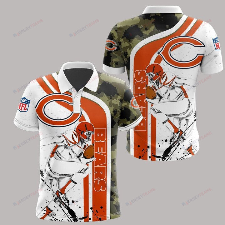 Chicago Bears Printed Polo Shirt - Camo White Red