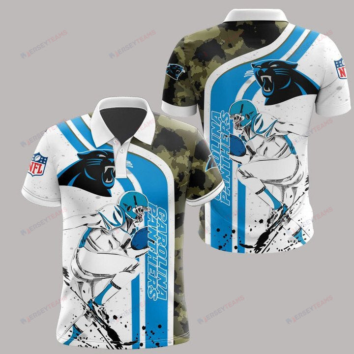 Carolina Panthers Printed Polo Shirt - White Blue Camo