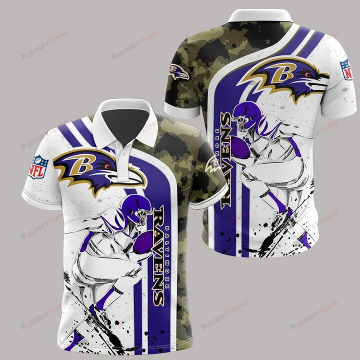 Baltimore Ravens Printed Polo Shirt - White Purple Camo