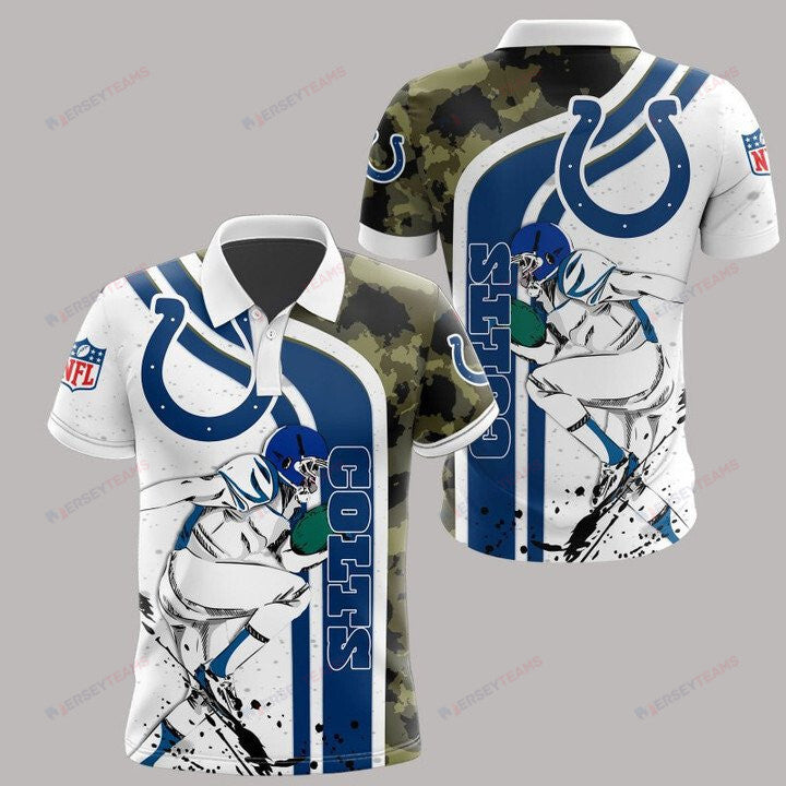 Indianapolis Colts Printed Polo Shirt - White Blue Camo