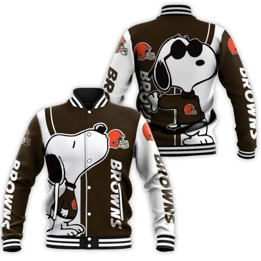 Cleveland Browns White Snoopy - AOP Varsity Jacket - All-Over-Printed Jacket