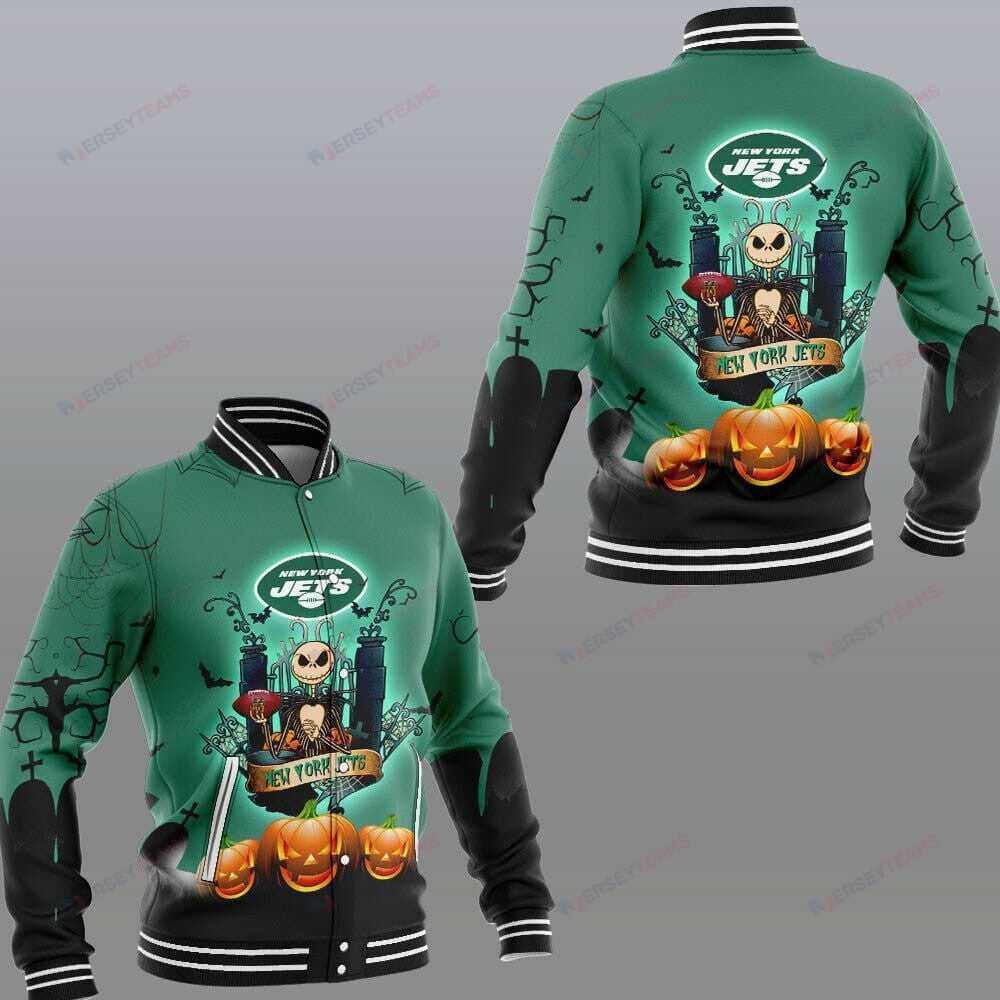 New York Jets Jack Skellington Halloween - AOP Varsity Jacket - All-Over-Printed Jacket
