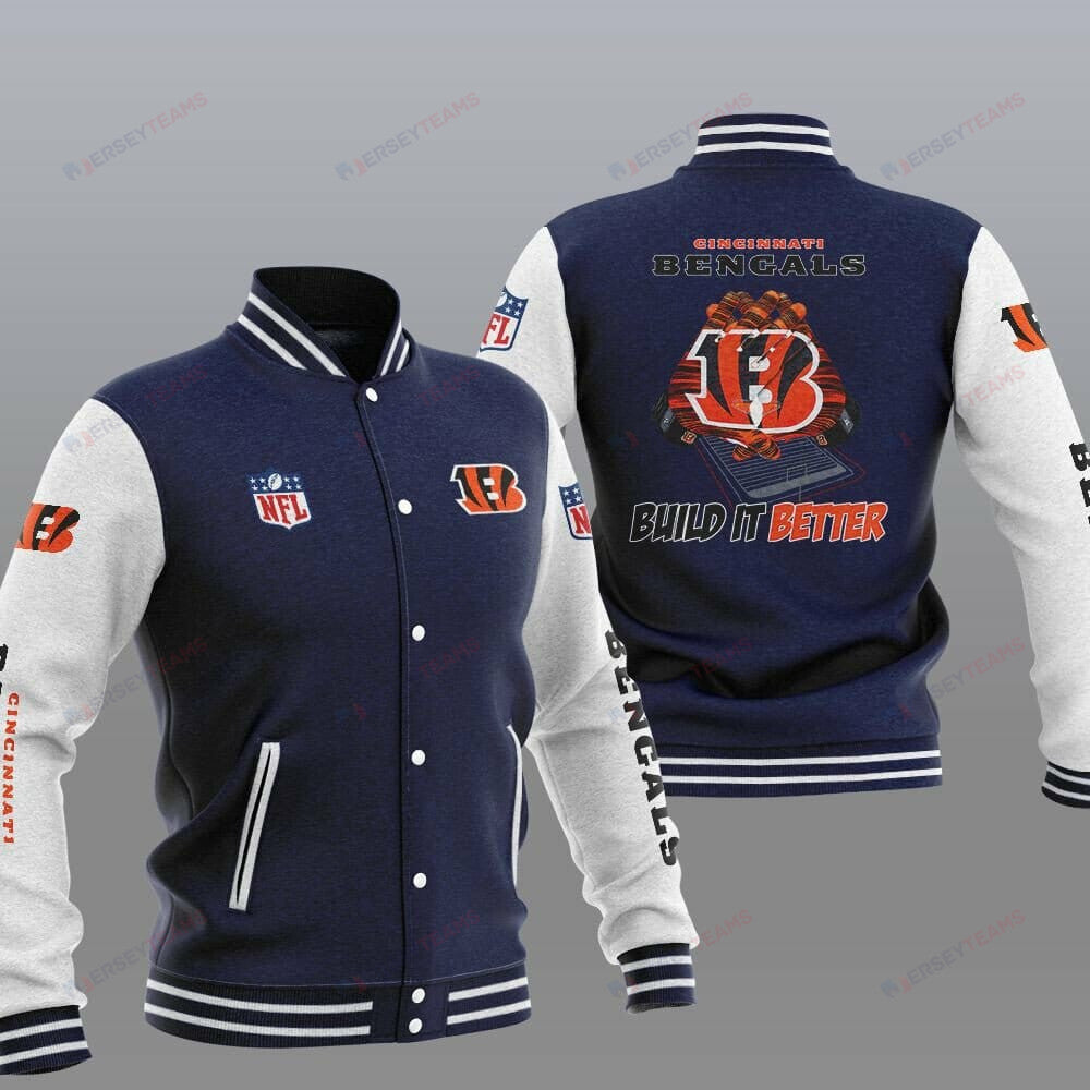 Cincinnati Bengals Blue Build It Better - AOP Varsity Jacket - All-Over-Printed Jacket