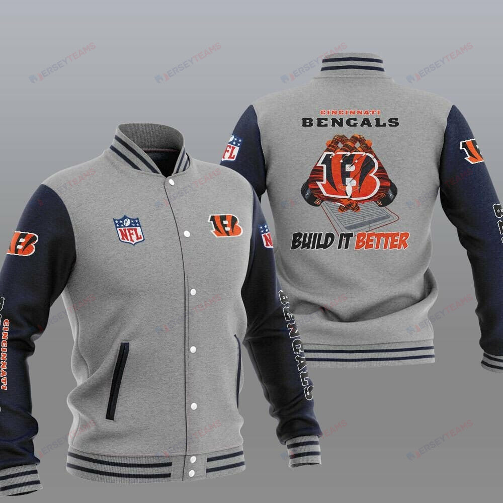 Cincinnati Bengals Grey Build It Better - AOP Varsity Jacket - All-Over-Printed Jacket