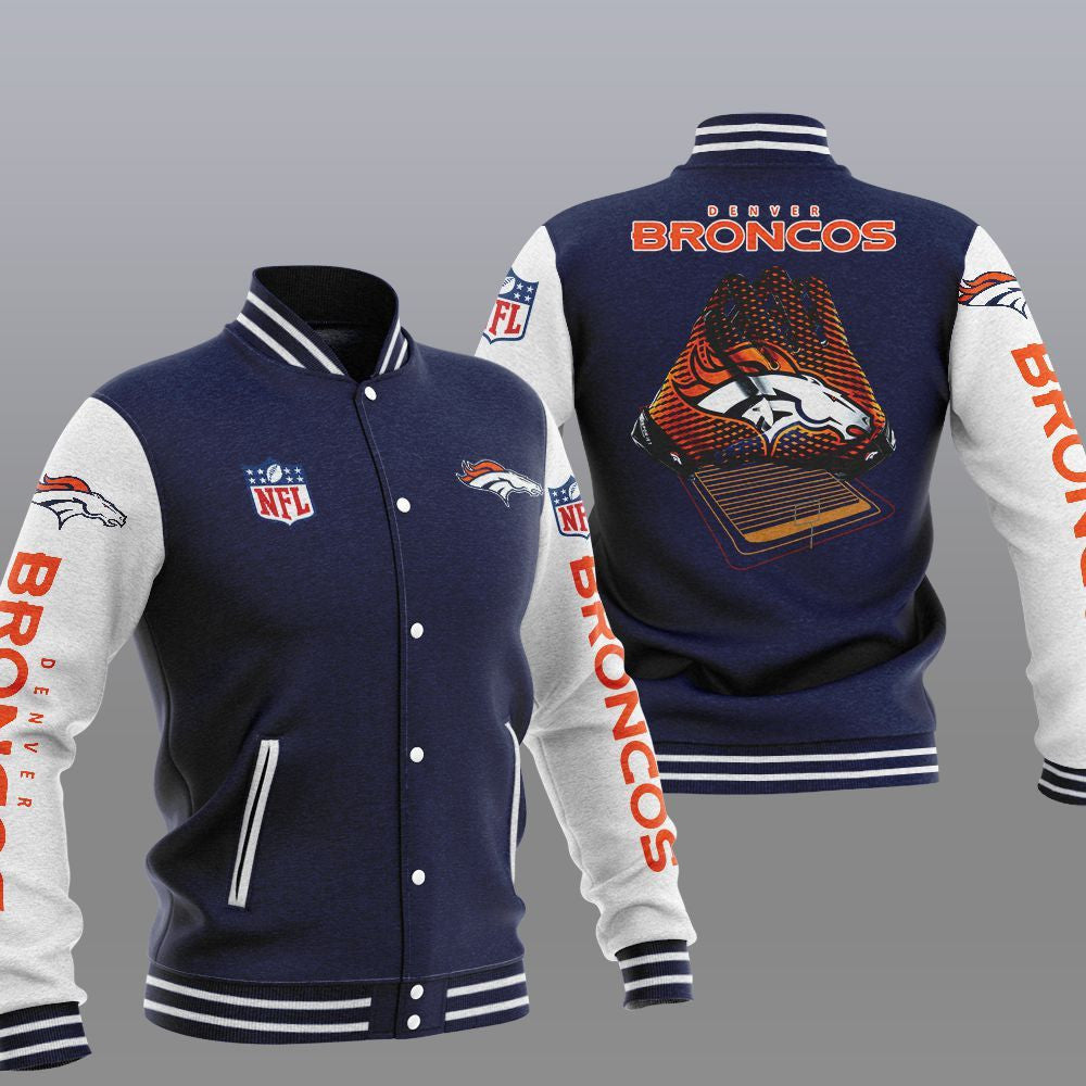 Denver Broncos Navy Blue - AOP Varsity Jacket - All-Over-Printed Jacket