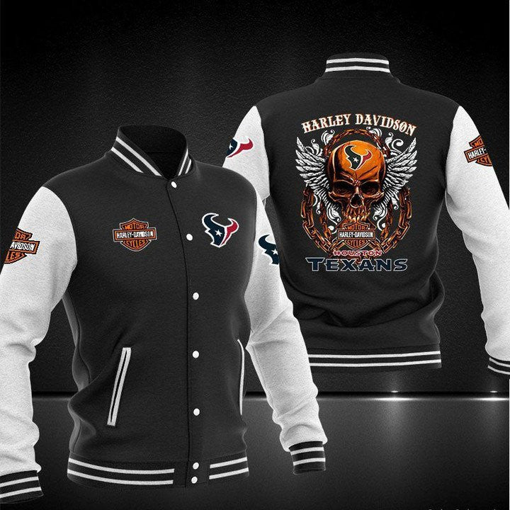 Houston Texans Black Skull - AOP Varsity Jacket - All-Over-Printed Jacket