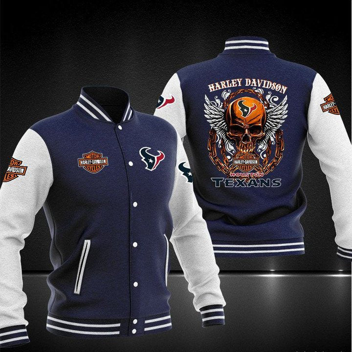 Houston Texans Navy Skull - AOP Varsity Jacket - All-Over-Printed Jacket