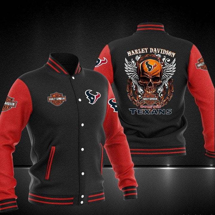 Houston Texans Black Red Skull - AOP Varsity Jacket - All-Over-Printed Jacket
