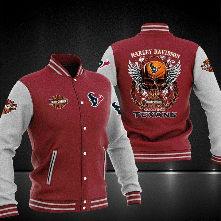 Houston Texans Red Skull - AOP Varsity Jacket - All-Over-Printed Jacket