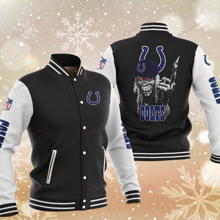 Indianapolis Colts Black Iron Maiden - AOP Varsity Jacket - All-Over-Printed Jacket