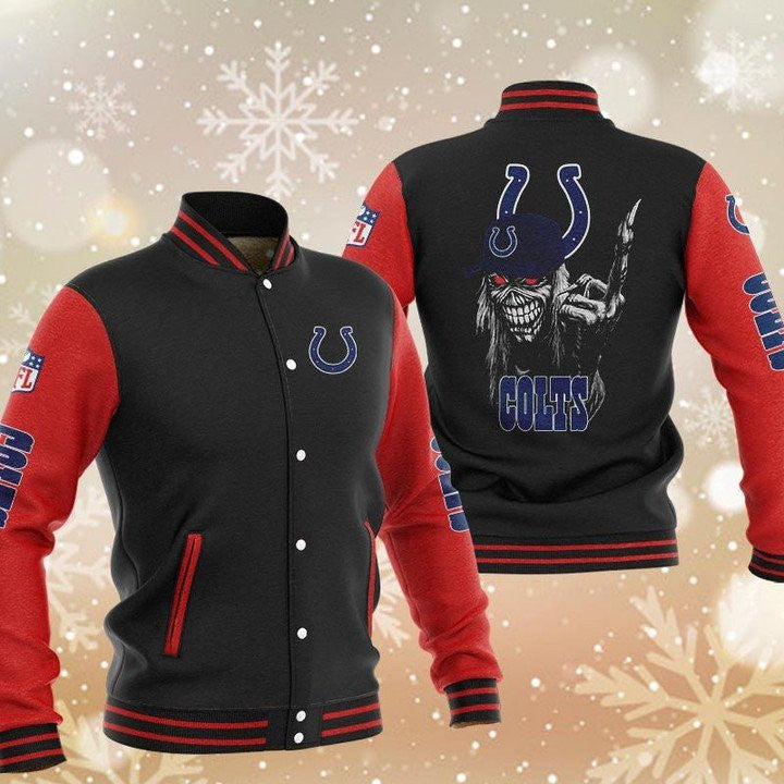 Indianapolis Colts Black Red Iron Maiden - AOP Varsity Jacket - All-Over-Printed Jacket