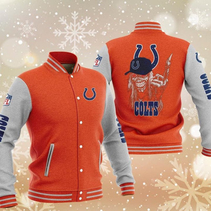 Indianapolis Colts Orange Iron Maiden - AOP Varsity Jacket - All-Over-Printed Jacket