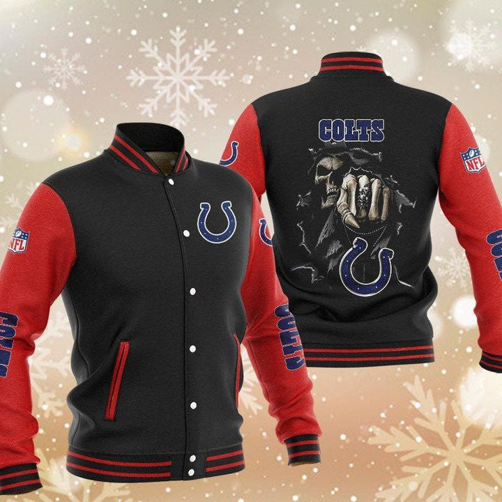 Indianapolis Colts Black Red Skull - AOP Varsity Jacket - All-Over-Printed Jacket