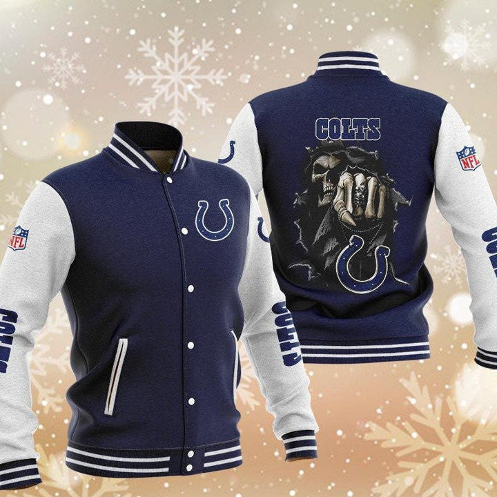 Indianapolis Colts Navy Skull - AOP Varsity Jacket - All-Over-Printed Jacket