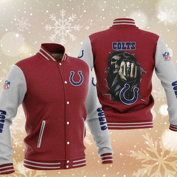 Indianapolis Colts Red Skull - AOP Varsity Jacket - All-Over-Printed Jacket