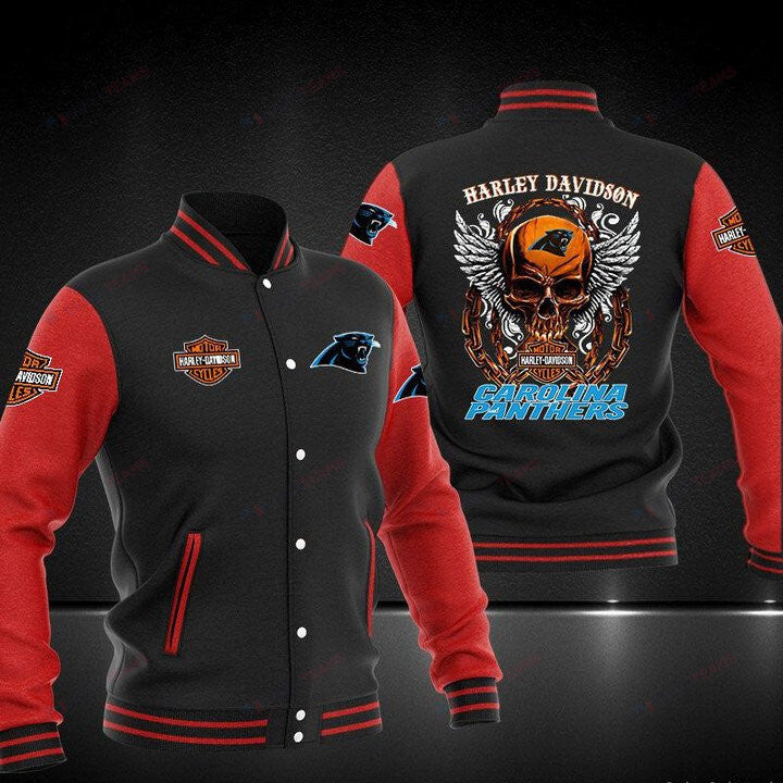 Carolina Panthers Black Red Skull - AOP Varsity Jacket - All-Over-Printed Jacket