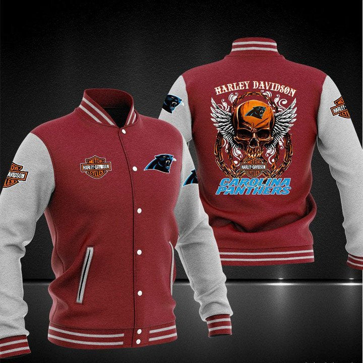 Carolina Panthers Red Skull - AOP Varsity Jacket - All-Over-Printed Jacket