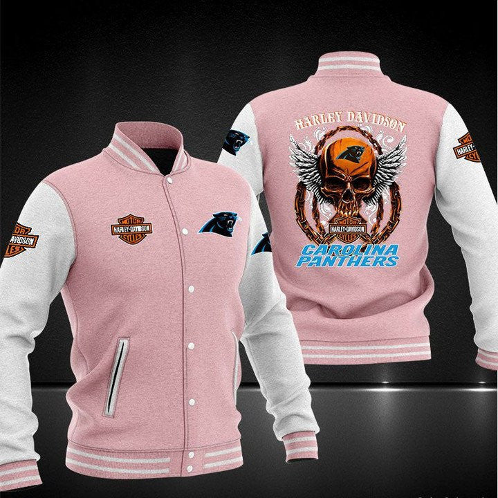 Carolina Panthers Pink Skull - AOP Varsity Jacket - All-Over-Printed Jacket
