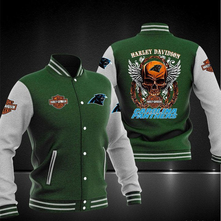 Carolina Panthers Green Skull - AOP Varsity Jacket - All-Over-Printed Jacket