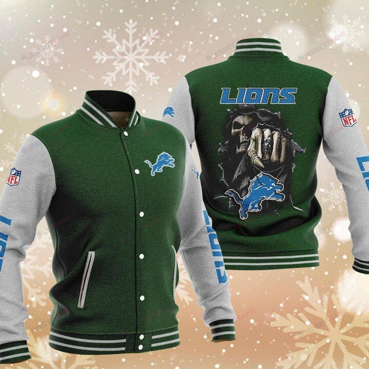 Detroit Lions Green Skull - AOP Varsity Jacket - All-Over-Printed Jacket