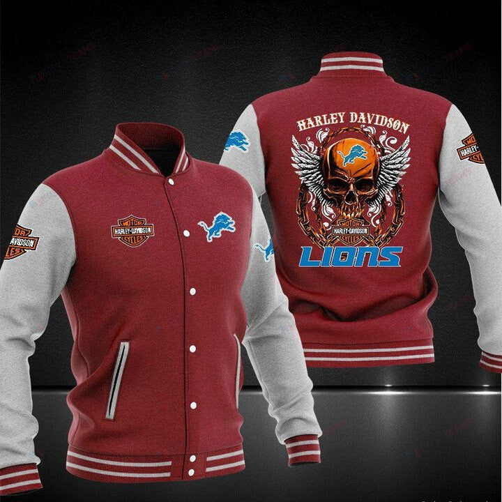 Detroit Lions Red Skull - AOP Varsity Jacket - All-Over-Printed Jacket