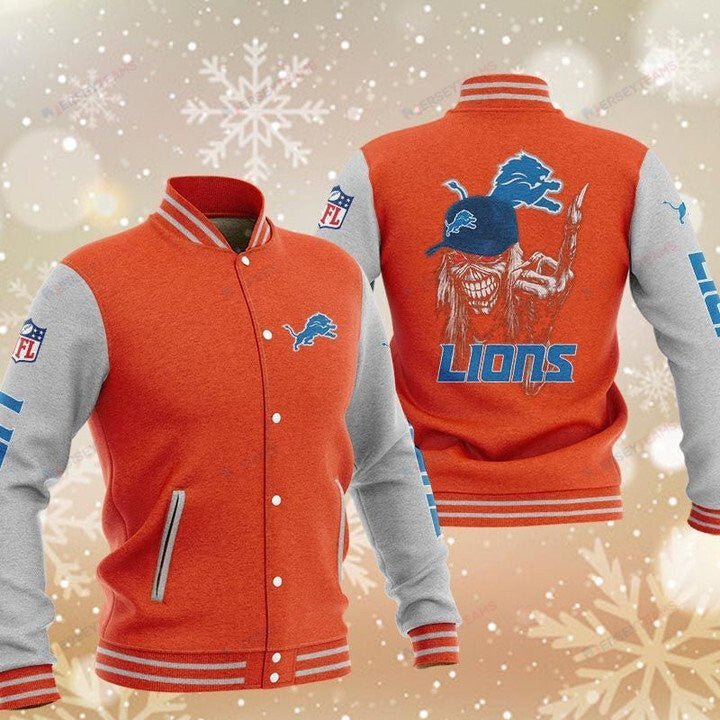 Detroit Lions Orange Iron Maiden - AOP Varsity Jacket - All-Over-Printed Jacket