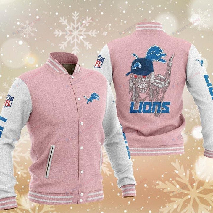 Detroit Lions Pink Iron Maiden - AOP Varsity Jacket - All-Over-Printed Jacket