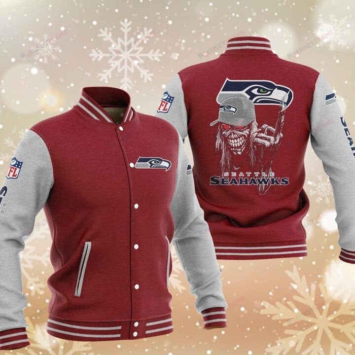 Seattle Seahawks Red Grey Iron Maiden - AOP Varsity Jacket - All-Over-Printed Jacket