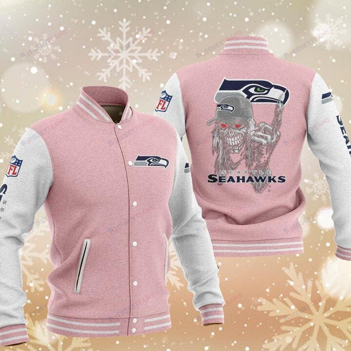 Seattle Seahawks Pink Iron Maiden - AOP Varsity Jacket - All-Over-Printed Jacket