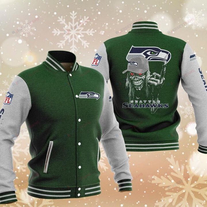 Seattle Seahawks Green Iron Maiden - AOP Varsity Jacket - All-Over-Printed Jacket