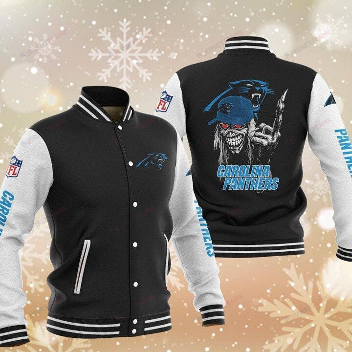 Carolina Panthers Black Iron Maiden - AOP Varsity Jacket - All-Over-Printed Jacket