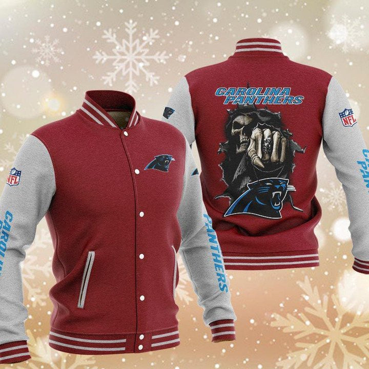 Carolina Panthers Red Skull Baseball - AOP Varsity Jacket - All-Over-Printed Jacket